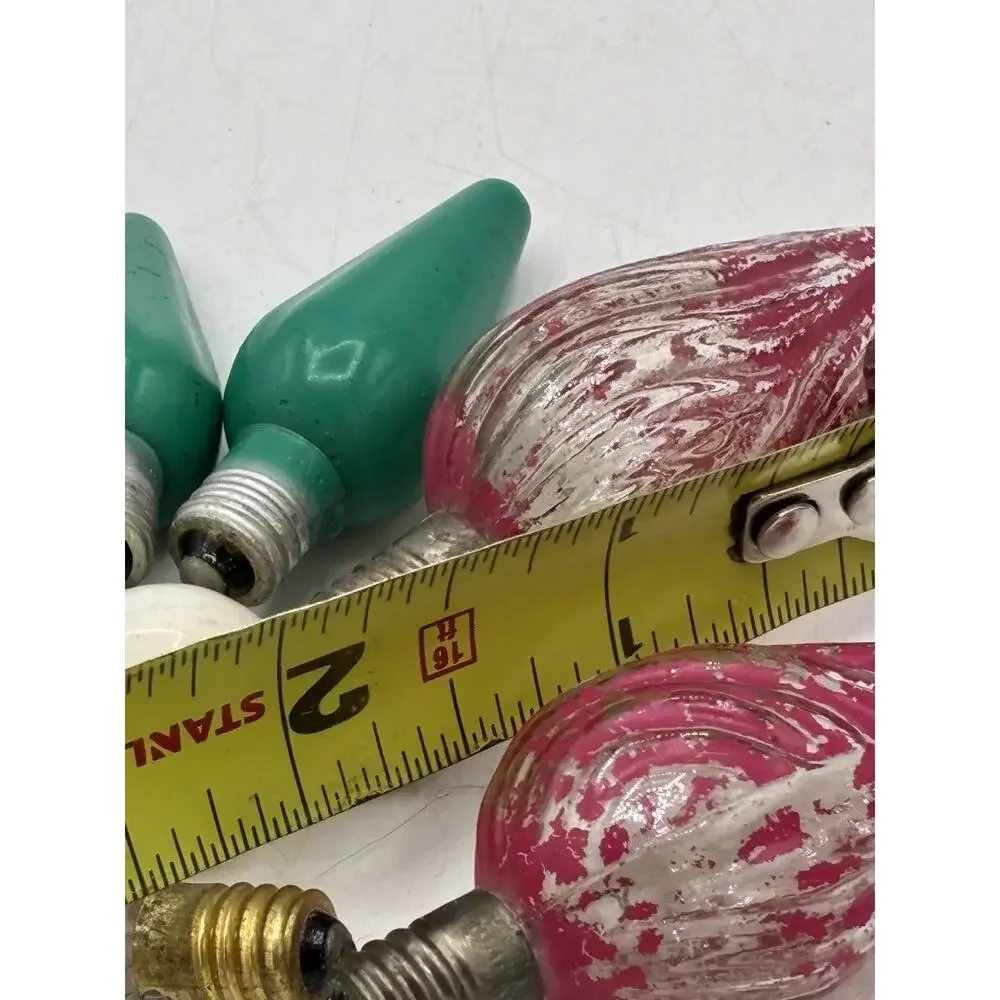 Lot 7 Vintage Christmas Bulbs Japan Crackle Finish C6 Green Pink White Amber